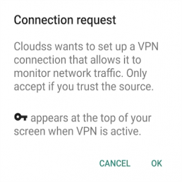 Cloudss Android VPN permission request